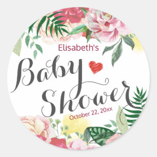 Elegant Watercolor Floral Baby Shower Thank You Classic Round Sticker