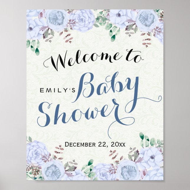 Elegant Watercolor Floral Baby Shower Welcome Sign (Front)