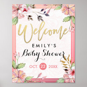 Elegant Watercolor Floral Baby Shower Welcome Sign