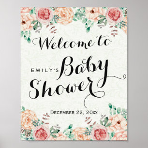 Elegant Watercolor Floral Baby Shower Welcome Sign