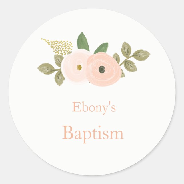Elegant Watercolor Floral Baptism Sticker (Front)