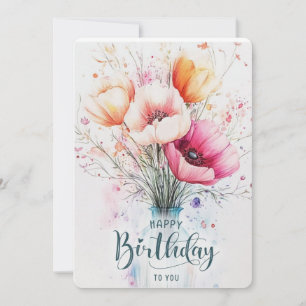 Elegant Watercolor Floral Birthday Greeting Card
