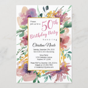 Elegant Watercolor Floral Birthday Invitation