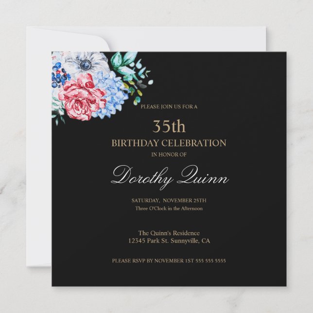 Elegant Watercolor Floral Birthday Invitation (Front)