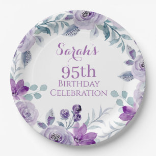 Elegant Watercolor Floral Birthday Paper Plate