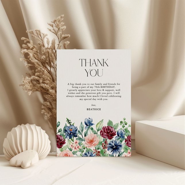 Elegant Watercolor Floral Birthday  Thank You Card (Creator Uploaded)