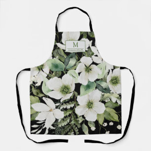 Elegant watercolor floral black and white apron