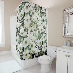 Elegant watercolor floral black and white   shower curtain