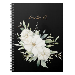 Elegant Watercolor Floral Black  Notebook