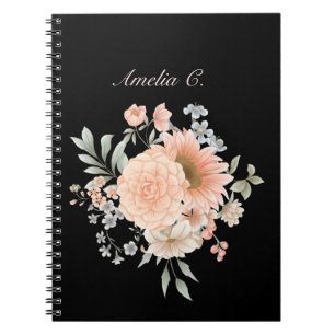 Elegant Watercolor Floral Black Notebook