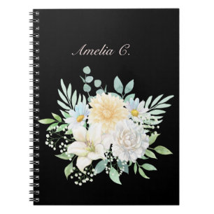 Elegant Watercolor Floral Black Notebook