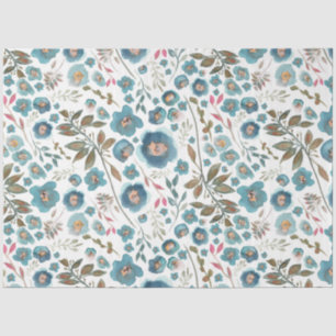 Elegant Watercolor Floral Blue Brown Tissue Paper
