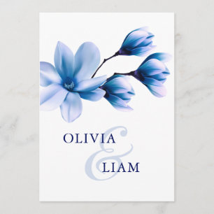 Elegant Watercolor Floral Blue Navy White Wedding Invitation