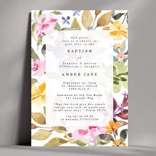Elegant Watercolor Floral Botanical Baptism Invitation