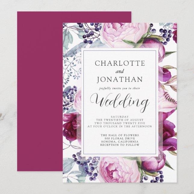 Elegant Watercolor Floral Botanical Wedding Invita Invitation (Front/Back)