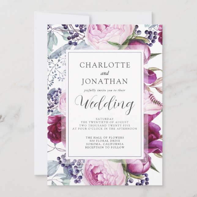 Elegant Watercolor Floral Botanical Wedding  Invitation (Front)