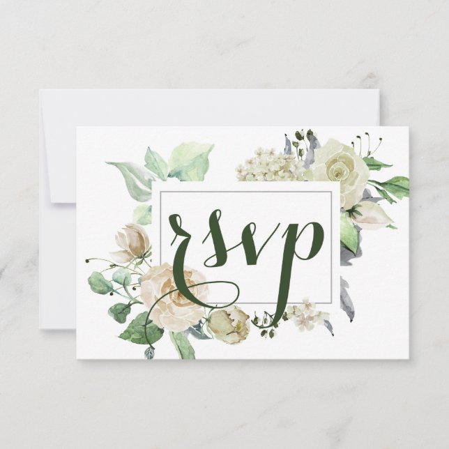 Elegant Watercolor Floral Botanical Wedding RSVP Card (Front)