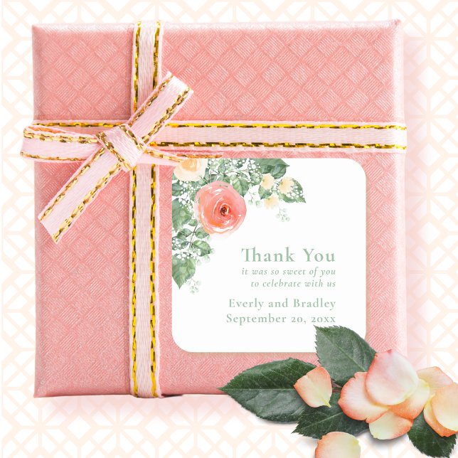 Elegant Watercolor Floral Botanical Wedding Square Sticker (Creator Uploaded)