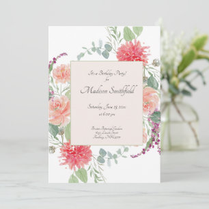 Elegant  Watercolor Floral Bouquet Birthday Invitation