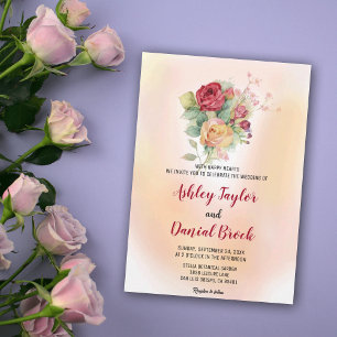 Elegant Watercolor Floral Bouquet Blush Wedding  Invitation