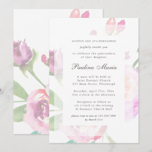 Elegant Watercolor Floral Bouquet Quinceañera Invitation
