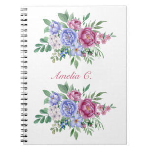 Elegant Watercolor Floral Bouquet White Notebook