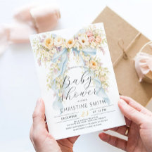 Elegant Watercolor Floral Bow Baby Shower