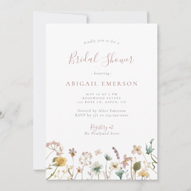 Elegant Watercolor Floral Bridal Shower Invitation (Front)