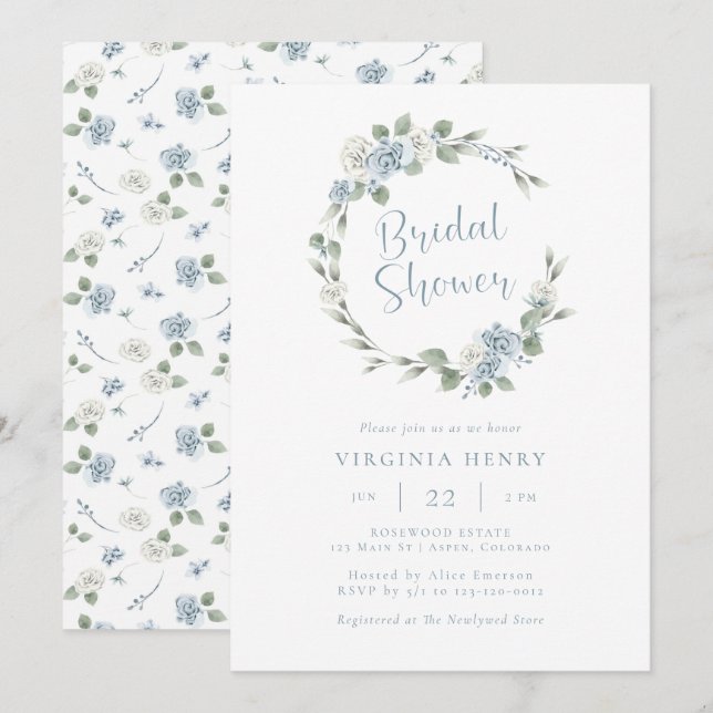 Elegant Watercolor Floral Bridal Shower Invitation (Front/Back)