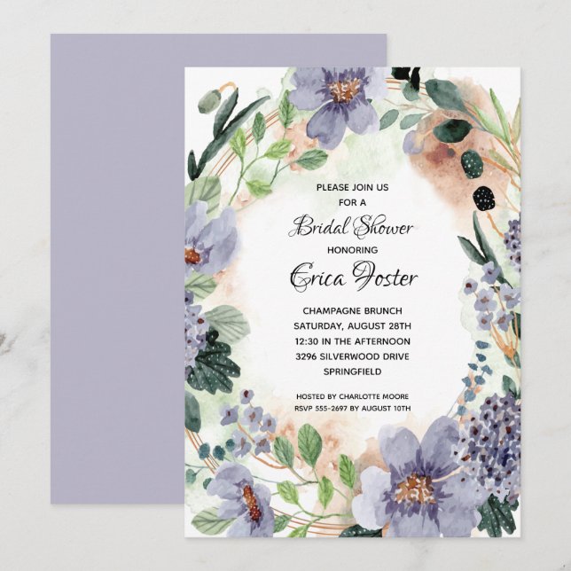 Elegant Watercolor Floral Bridal Shower Invitation (Front/Back)