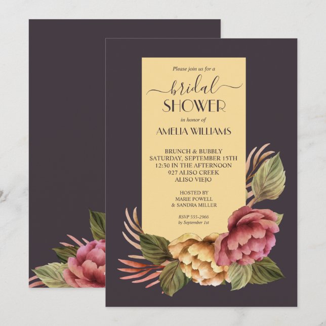 Elegant Watercolor Floral Bridal Shower Invitation (Front/Back)
