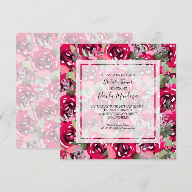 Elegant Watercolor Floral Bridal Shower Invitation (Front/Back)