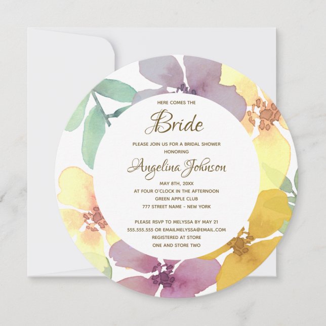 Elegant Watercolor Floral Bridal Shower Invitation (Front)