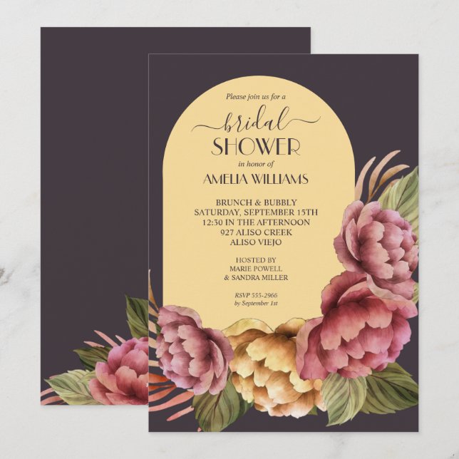 Elegant Watercolor Floral Bridal Shower Invitation (Front/Back)