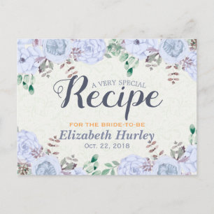 Elegant Watercolor Floral Bridal Shower Recipe Invitation Postcard
