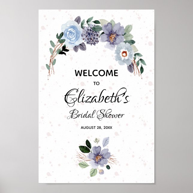Elegant Watercolor Floral Bridal Shower Sign (Front)