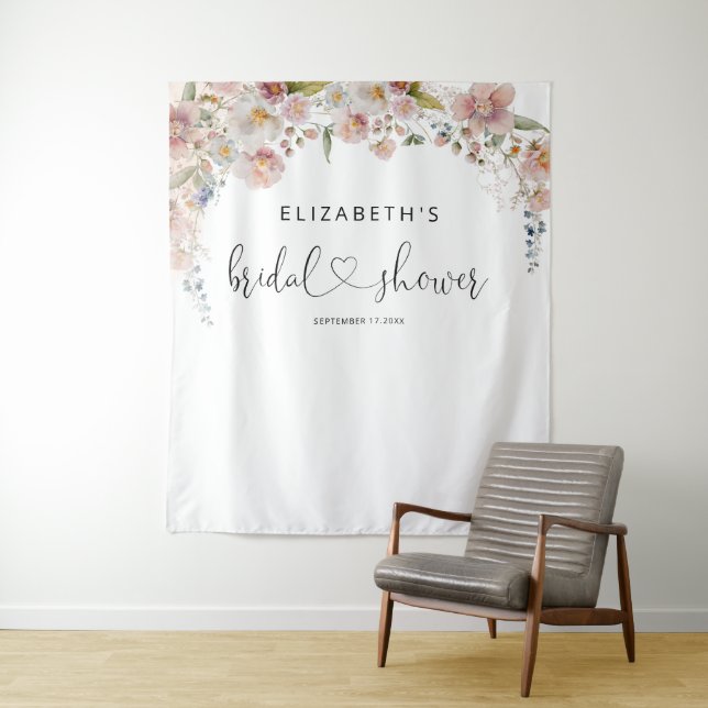 Elegant Watercolor Floral Bridal Shower Tapestry (In Situ)
