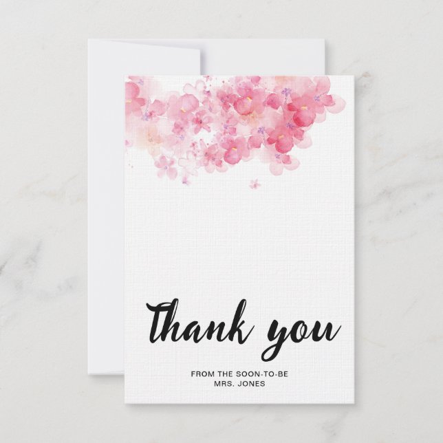 Elegant watercolor floral bridal shower thank you card (Front)
