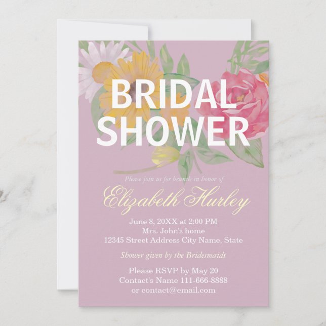Elegant Watercolor Floral Bridal Shower Wedding Invitation (Front)