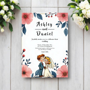 Elegant Watercolor Floral Bride Groom Chic Wedding Invitation