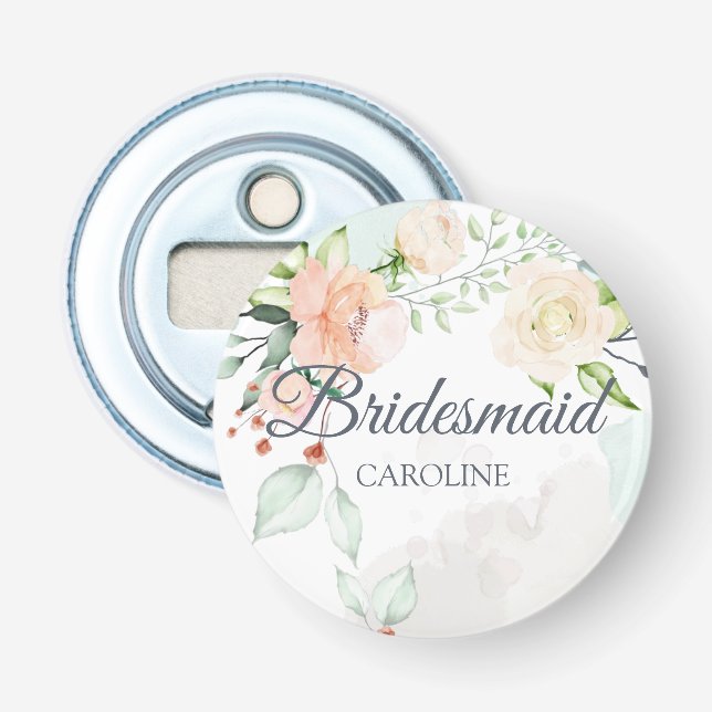Elegant Watercolor Floral Bridesmaid Personalised Bottle Opener (Front)