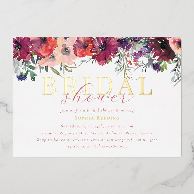 Elegant Watercolor Floral Brunch Bridal Shower (Front)
