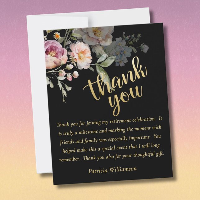 Elegant Watercolor Floral Budget Retirement Thank You Card (Creator Uploaded)