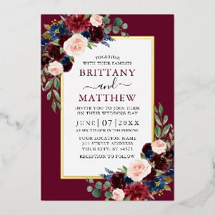Elegant Watercolor Floral Burgundy Wedding Gold