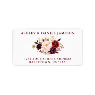 Elegant Watercolor Floral Burgundy Wedding Label