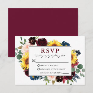 Elegant Watercolor Floral Burgundy Wedding RSVP