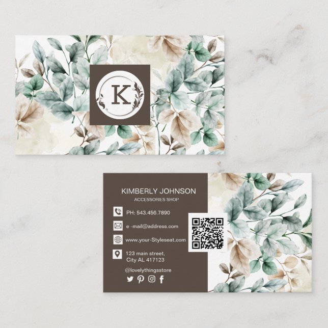 Elegant watercolor floral Business Card (Front/Back)
