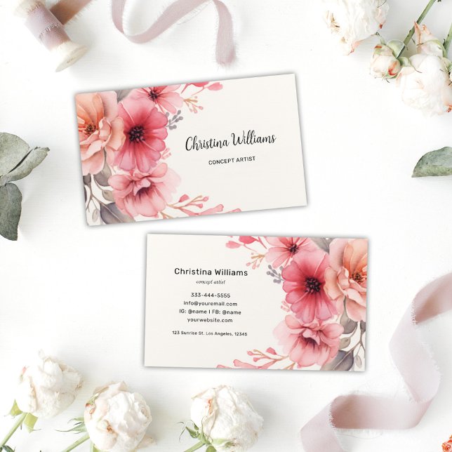Elegant Watercolor Floral Business Card (Elegant Watercolor Floral Business Card)