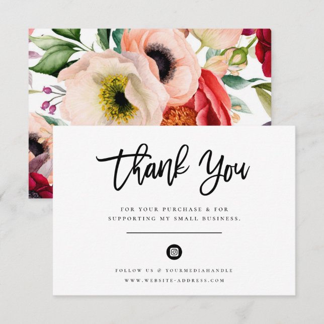Elegant Watercolor Floral Business Thank You  (Front/Back)