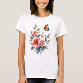 Elegant Watercolor Floral Butterflies T-Shirt